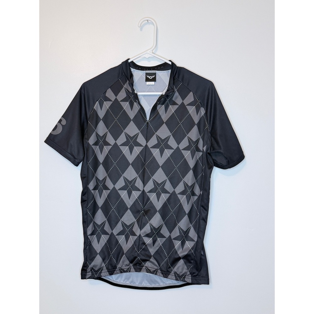 Twin‎ Six Club Raglan Cycling Jersey Grey Black Argyle Star Mens Large USA Made